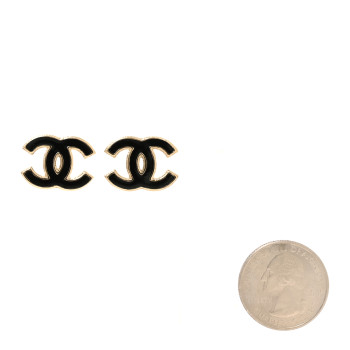 CHANEL Metal Enamel CC Earrings Black Gold