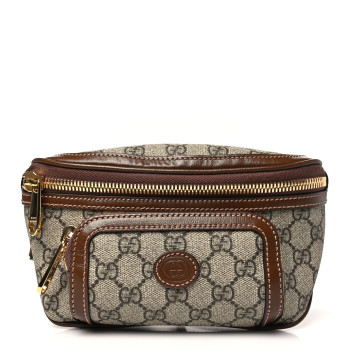 GUCCI GG Supreme Monogram Textured Calfskin Retro Interlocking G Belt Bag Beige Ebony Brown Sugar