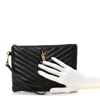 SAINT LAURENT Calfskin Matelasse Chevron Monogram A5 Wristlet Black