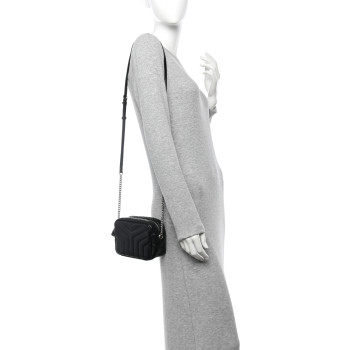 SAINT LAURENT Calfskin Y Quilted Monogram Mini Loulou Bowling Bag Black