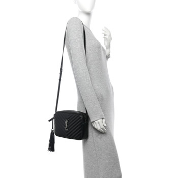 SAINT LAURENT Calfskin Matelasse Monogram Lou Camera Bag Black
