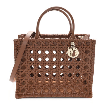 CHRISTIAN DIOR Calfskin Braided Cannage Medium Book Tote Golden Saddle