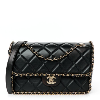 CHANEL Crumpled Calfskin Medium Chain All Over Flap Black