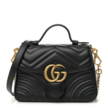 GUCCI Calfskin Matelasse Mini GG Marmont Top Handle Shoulder Bag Black