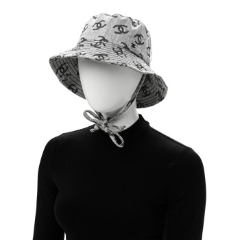 CHANEL Denim CC Bucket Hat M White Black