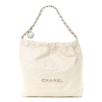 CHANEL Shiny Calfskin Quilted Small Chanel 22 White