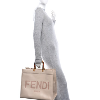 FENDI Vitello King Plexiglass Logo Embossed Large Fendi Sunshine Shopper Tote Light Rose