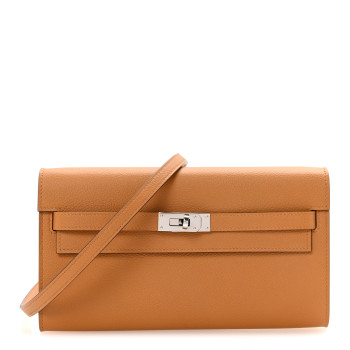 HERMES Evercolor Kelly Wallet To Go Caramel