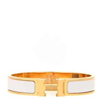 HERMES Enamel Narrow Clic Clac H Bracelet GM White