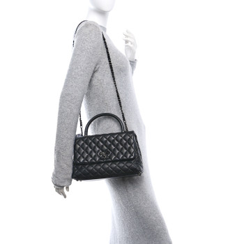 CHANEL Caviar Quilted Small Coco Handle Flap So Black