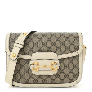 GUCCI GG Supreme Monogram Horsebit 1955 Shoulder Bag Beige Mystic White