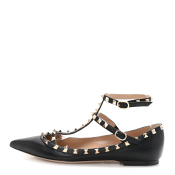 VALENTINO GARAVANI Calfskin Nappa Rockstud Cage Ballerina Flats 41 Black