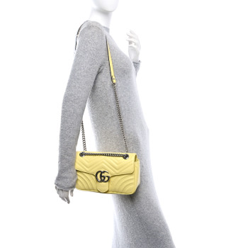 GUCCI Calfskin Matelasse Small GG Marmont Shoulder Bag Banana