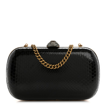 GUCCI Snakeskin Crystal Tiger Broadway Clutch Black