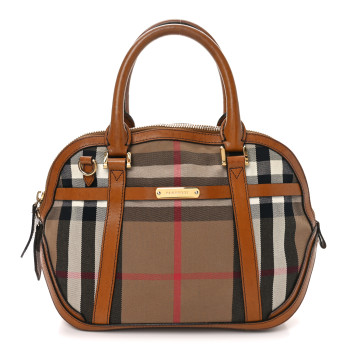 BURBERRY Bridle Calfskin House Check Small Orchard Bowling Bag Brown Ochre