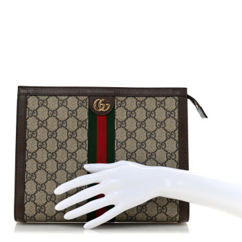 GUCCI GG Supreme Monogram Web Ophidia Pouch Brown