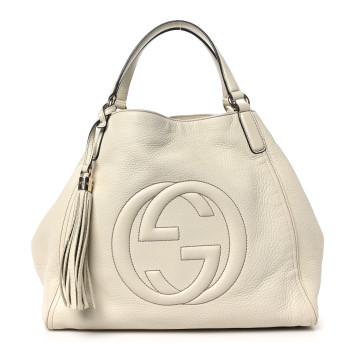 GUCCI Pebbled Calfskin Medium Soho Shoulder Bag Off White