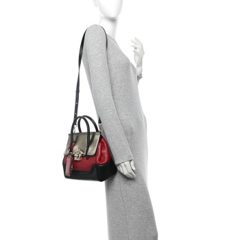 VERSACE Metallic Grained Calfskin Medium Palazzo Empire Bag Gold Red Black