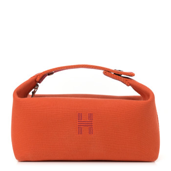 HERMES Canvas Small Bride-A-Brac Pouch Orange Burgundy