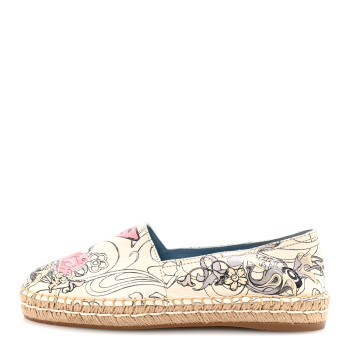 PRADA X JAMES JEAN Glace Calfskin Rabbit Print Espadrilles 38 Opaline