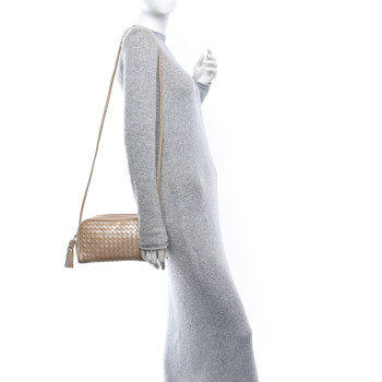 BOTTEGA VENETA Metallic Nappa Intrecciato Mini Crossbody Rose Gold