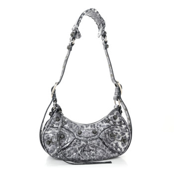 BALENCIAGA Metallic Agneau Arena Leopard Le Cagole Shoulder Bag XS Dark Grey
