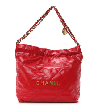CHANEL Shiny Calfskin Quilted Small Chanel 22 Red