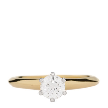 TIFFANY 18K Yellow Gold Platinum Diamond .70ct Solitaire Engagement Ring 56 7.5