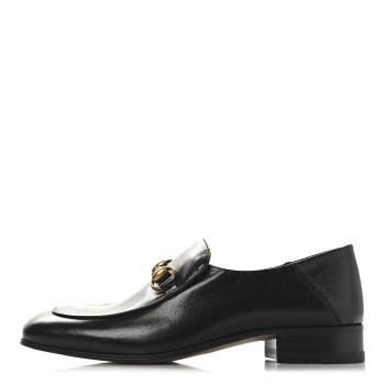 GUCCI Goatskin Womens Horsebit Mid-Heel Loafers 38 Black