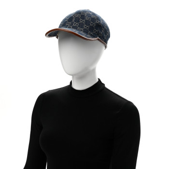 GUCCI Washed Jacquard Denim Nappa GG Monogram Oscar Baseball Hat XL Denim Cuir