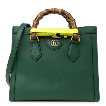 GUCCI Wonka Grain Calfskin Small Diana Tote Bag Green Yellow Fluo