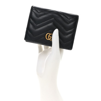 GUCCI Calfskin Matelasse GG Marmont Card Case Wallet Black