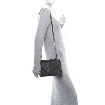 SAINT LAURENT Sheepskin Matelasse Chevron Monogram Medium College Bag Asphalt