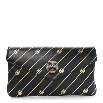 GUCCI Calfskin Broadway GG Archive-P Envelope Clutch Black