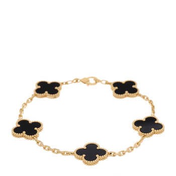 VAN CLEEF & ARPELS 18K Yellow Gold Black Onyx 5 Motifs Vintage Alhambra Bracelet