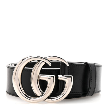 GUCCI Plutone Calfskin Palladium Double G 40mm Belt 110 44 Black