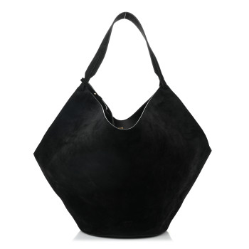 KHAITE Suede Calfskin Medium Lotus Tote Black