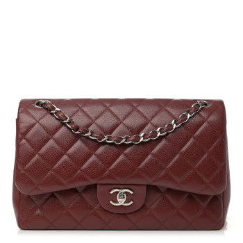 CHANEL Caviar Quilted Jumbo Double Flap Dark Red