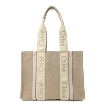 CHLOE Linen Calfskin Medium Woody Ribbon Tote Cement Pink