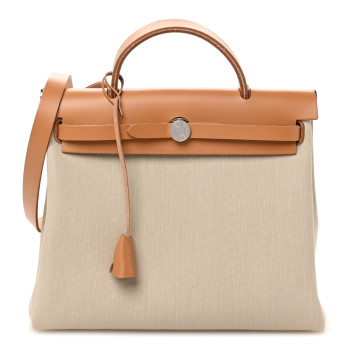 HERMES Military Toile Vache Hunter Herbag Zip Retourne 31 PM Beton Naturel