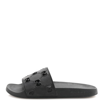 GUCCI Rubber GG Monogram Perforated Womens Slide Sandals 40 Black