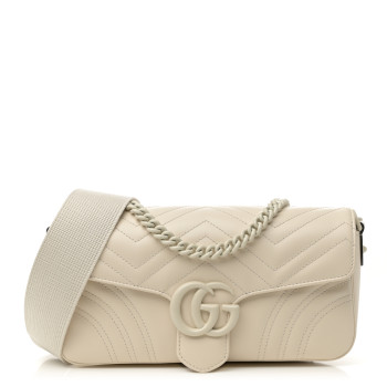 GUCCI Calfskin Matelasse Monochrome GG Marmont Crossbody Shoulder Bag White