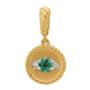 DAVID YURMAN 18K Yellow Gold Diamond Emerald Evil Eye Amulet Pendant