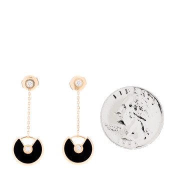 CARTIER 18K Pink Gold Diamond Black Onyx Amulette de Cartier Drop Earrings