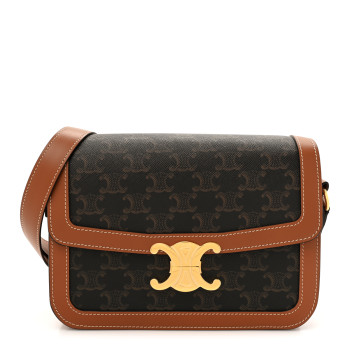 CELINE Triomphe Canvas Calfskin Medium Triomphe Bag Tan