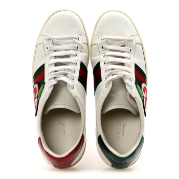 GUCCI Calfskin Web GG Apple Embroidered Womens Ace Sneakers 38 White