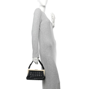 CHANEL Lambskin Chocolate Bar Quilted Frame Shoulder Bag Black