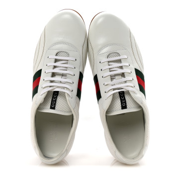 GUCCI Calfskin Mens Web Sneakers 10 White
