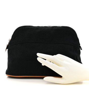 HERMES Cotton Canvas Bolide Travel Cosmetic Pouch MM Black