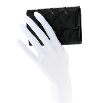 CHANEL Caviar Quilted Flap Card Holder Wallet Black